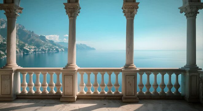 Balcony With Columns Overlooking Ocean