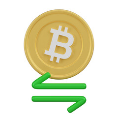 Cryptocurrency Exchange Concept with Bitcoin and Green Arrows 3d Icon