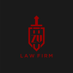 ZV initial monogram for law firm with sword and shield logo image