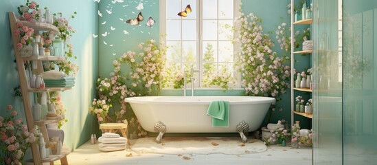 Spring-themed decorations for the bathroom