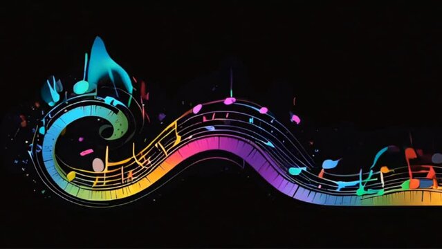 Colorful Musical Scale Animation on Black Background (4K Resolution)