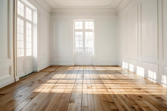 Sparse Room With White Walls and Wooden Floors