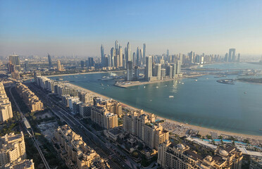 Wonderful views of cityscapes from "The Palm" viewpoint in Dubai