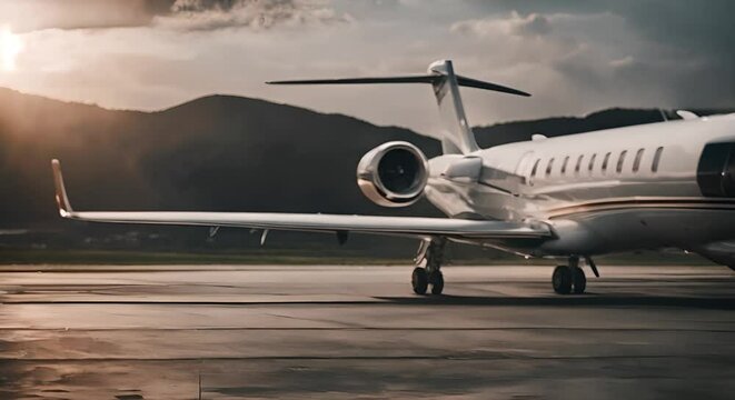 Private jet parked at an airport.
