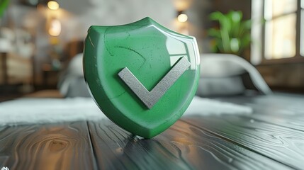 Green Shield on Wooden Table