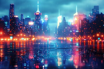 Cityscape Lights Reflecting in Water