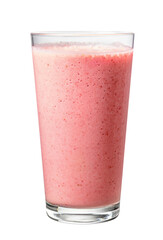 glass of pink strawberry milkshake