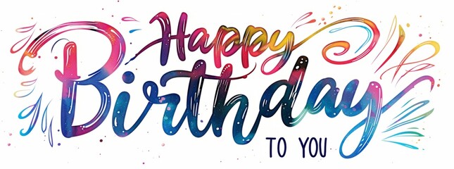simple line drawing of the text "Happy Birthday TO YOU" on a white background, with rainbow colored letters in an elegant cursive font Generative AI