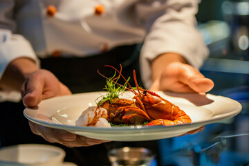Chef Garnishing Exquisite Shrimp Dish