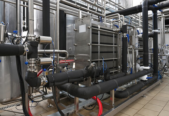 Beer brewery on the factory, alcohol production equipment. Food industry theme