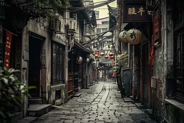 Naadloos Fotobehang Airtex Smal steegje Cement street financial downtown shanghai travel 
