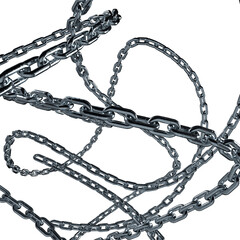 Metal chain links. 3d rendering illustration isolated on white background, 3d render realistic chain in chrome