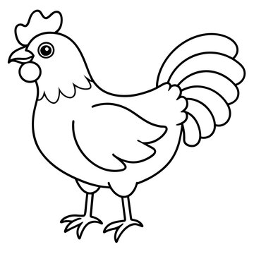 chicken drawing using only lines, line art to color and paint. Children's drawings.