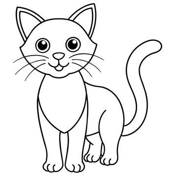 cat drawing using only lines, line art to color and paint. Children's drawings.