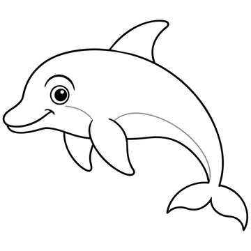 Dolphin drawing using only lines, line art to color and paint. Children's drawings.