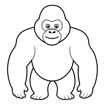 monkey, gorilla drawing using only lines, line art to color and paint. Children's drawings.