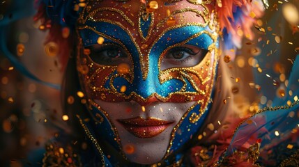 Woman Wearing Blue and Gold Mask