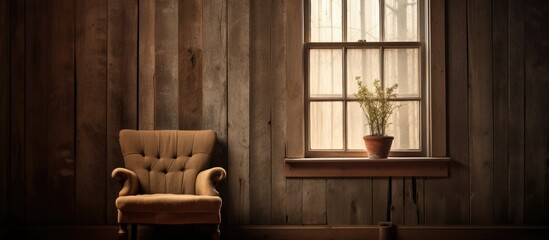 Seeking comfort in the simple beauty of a rustic setting by a wooden window with a modest chair beside it.
