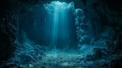 Sunlight Filtering Into Underwater Cave - obrazy, fototapety, plakaty