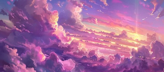 Sky Clouds Sunset Oil Painting Beautiful Landscape Background