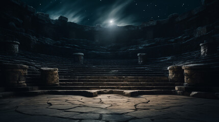 Enigmatic Amphitheater at Night with Dramatic Lighting