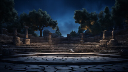 Serene Night at the Ancient Amphitheater with Moonlight