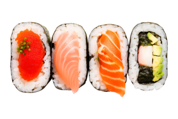 sushi with salmon top view isolated on transparent background Remove png, Clipping Path, pen tool