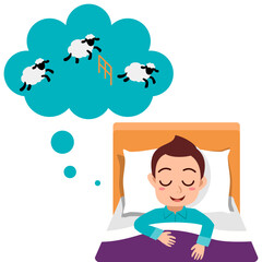 Happy cute little kid boy sleep in bed room