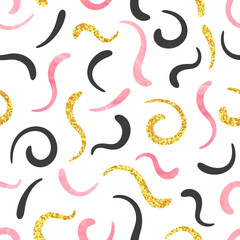 Abstract wave background. Seamless pattern with pink and black swirls element - 758998715