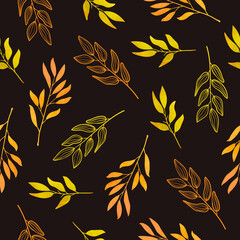 Seamless autumn pattern with orange leaves and branches