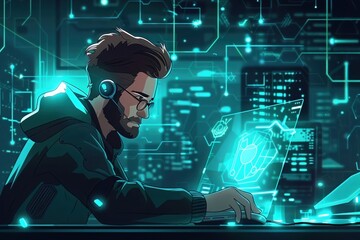 An innovative approach to cybersecurity being breached by a skilled hacker cartoon animation - obrazy, fototapety, plakaty