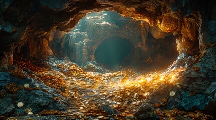 Abundant Cave of Gold Coins - obrazy, fototapety, plakaty