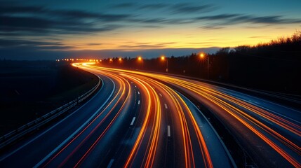 Busy Highway in Night Motion - obrazy, fototapety, plakaty