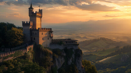 medieval castle in a romantic landscape - obrazy, fototapety, plakaty