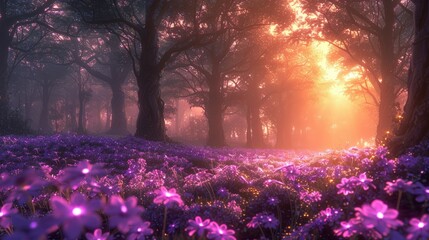 Sunlit Purple Flower Field
