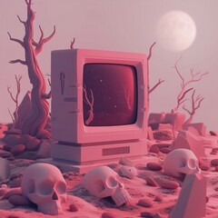 The grave consequences of online interactions gone awry illustrated through chilling visuals of internet danger. 3d render
