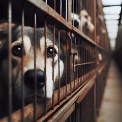 Fotobehang Dog trapped in a kennel © Curro