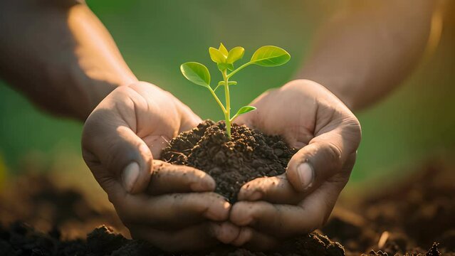 hold young tree ready to grow in fertile soil, prepare for plant and reduce global warming, Save world environment , save life, Plant a tree world environment day, sustainable , volunteer