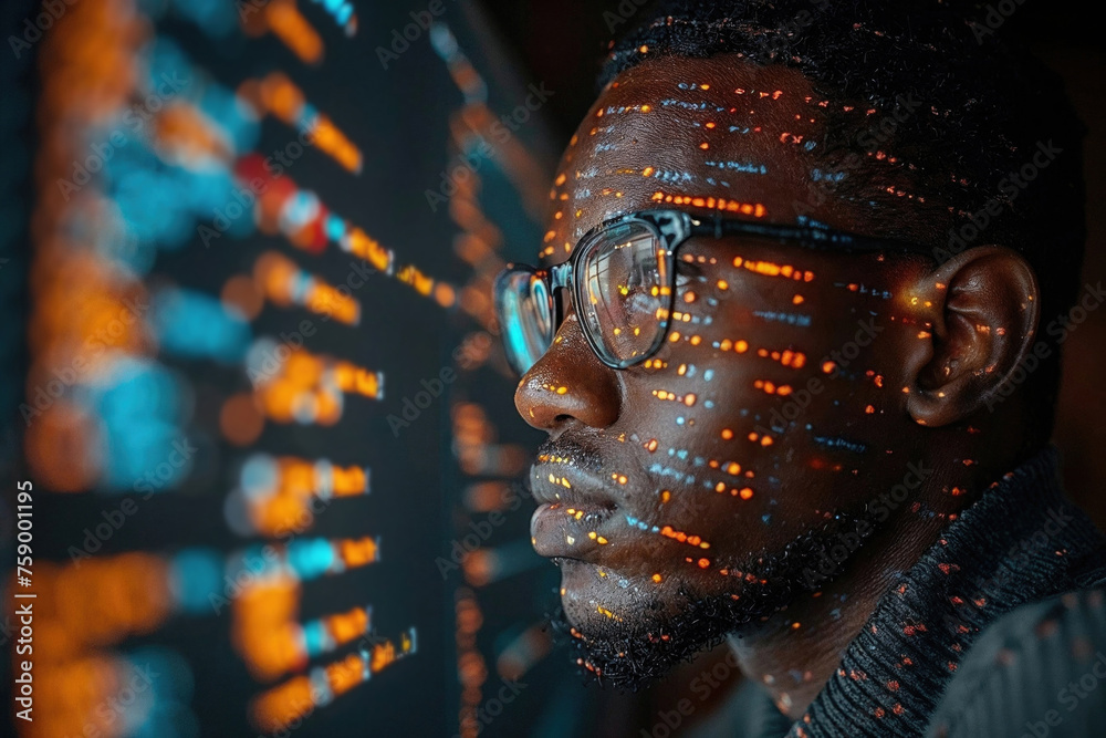 Wall mural programmer reading code. cybersecurity and cybercrime concept