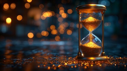 Shimmering Hourglass With Gold Sand - obrazy, fototapety, plakaty