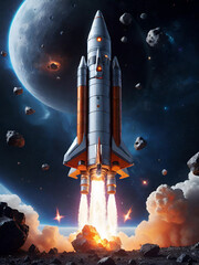 Obraz premium spaceship in space battle, generative ai illustration