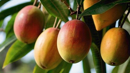 The mango, with its luscious golden flesh and sweet aroma, embodies the taste of tropical paradise. Hanging from verdant branches, it basks in the warm sun, ripening to perfection until it becomes a s