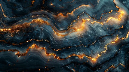 Swirling Blue and Gold Abstract Design - obrazy, fototapety, plakaty