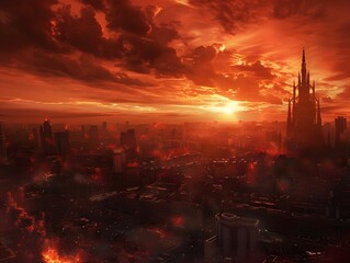 Fototapeta na wymiar Sky turned red apocalyptic vision