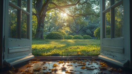 Window Overlooking Field and Trees