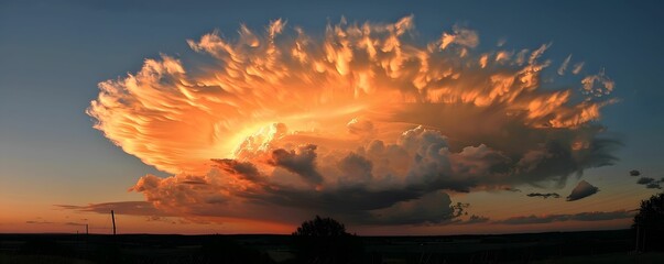Whimsical cloud shapes at sunset plump and fluffy - obrazy, fototapety, plakaty