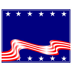 USA flag symbols waving ribbon on blue background.