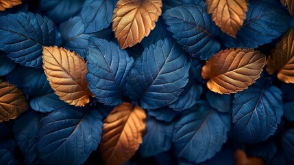 Cluster of Dark Blue and Gold Leaves