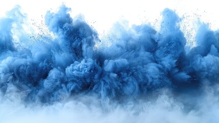Dynamic blue powder cloud explosion spreading wide