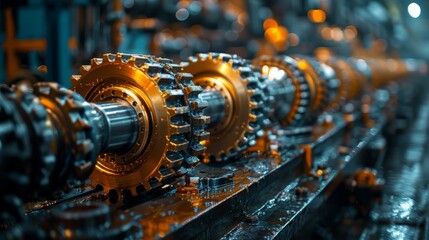 Row of Gears in Factory